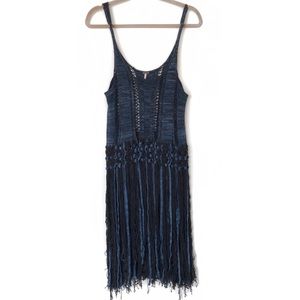 Free People Navy and Black Fringe Midi Dress